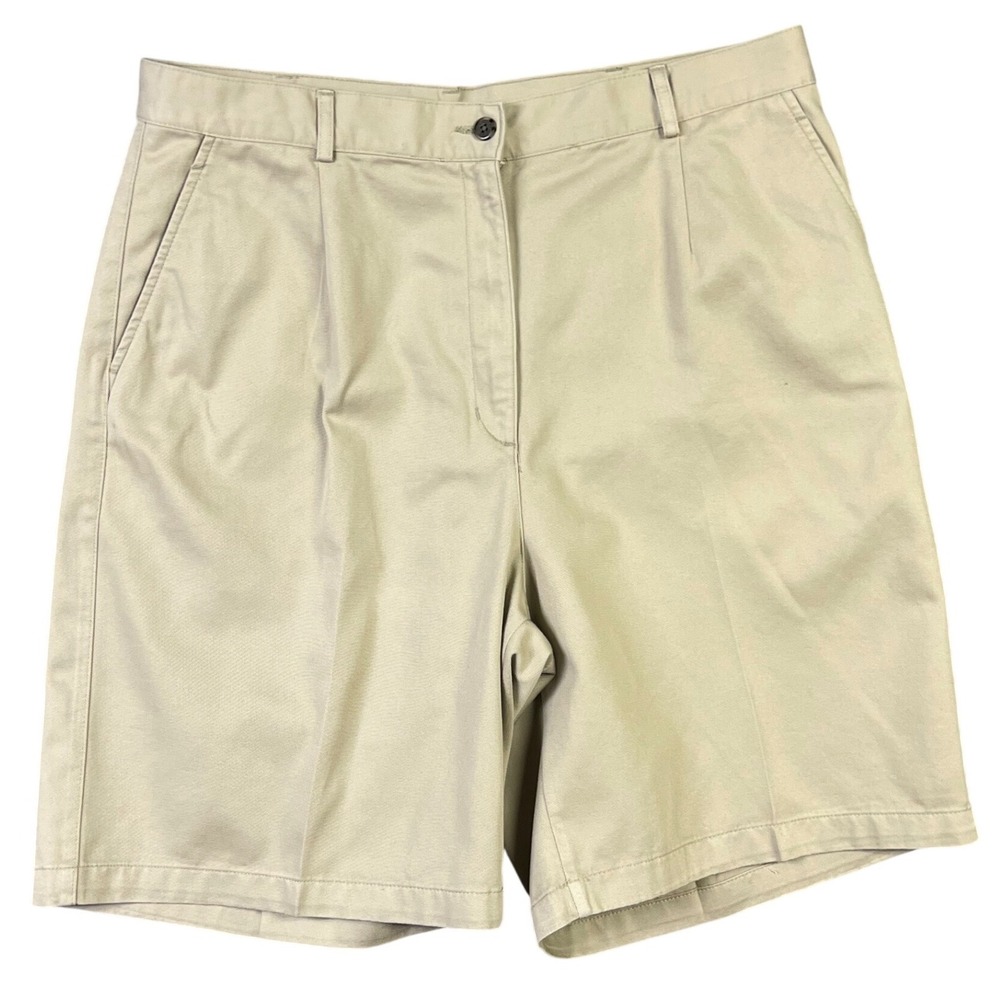 LL Bean Khaki Shorts 16 Wrinkle Resistant Flat Front Bermuda Hiking Outdoor New